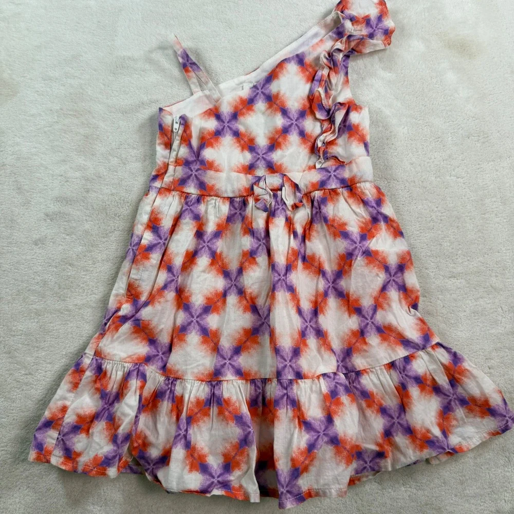Janie and Jack Girl One Shoulder Ruffle Dress Orange Purple Tie Dye Print Size 4
